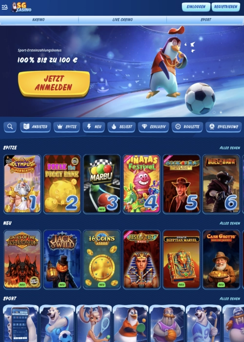 Principale selezione giochi portale SG Casino