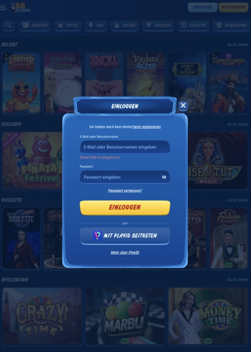 Accesso membro protetto gateway SG Casino